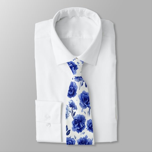 Blauwe Rozen Stropdas (Gebonden)