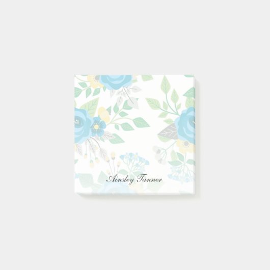 Blauwe Rozen & vergeet-me-Nots aangepaste naam Post-it® Notes (Voorkant)