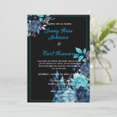 Blauwe Rozen Waterverf bruiloft uitnodiging (Staand voorkant)