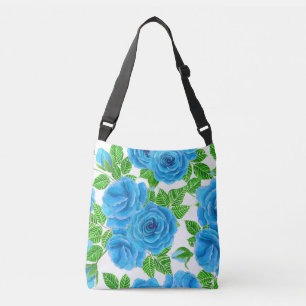 Blauwe rozen waterverf naadloos patroon crossbody tas