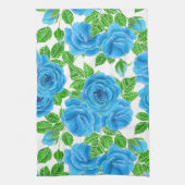 Blauwe rozen waterverf naadloos patroon theedoek (Verticaal)
