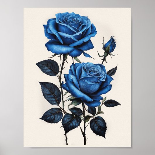 Blauwe Rozen waterverf Poster (Voorkant)