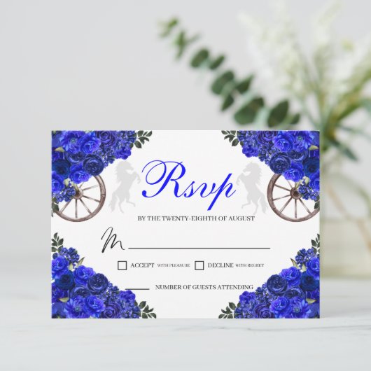 Blauwe Rozen Westerne Quinceanera RSVP Enclosure K (Staand voorkant)
