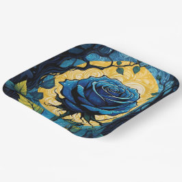 Blauwe Rozen wijnstokken 3 Papieren Bordje