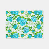 Blauwe Rozen Witte achtergrond Fleece Deken (Voorkant (Horizontaal))