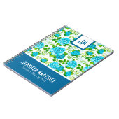 Blauwe Rozen Witte Achtergrond Monogram Notitieboek (Linkerzijde)