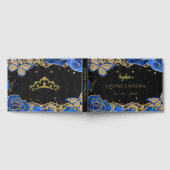 Blauwe Rozen Zwart Goud Kant Vlinder Quinceañera Gastenboek (Volledig)