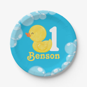 Blauwe Rubber Duck Gepersonaliseerde Verjaardag Papieren Bordje