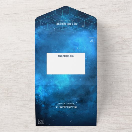 Blauwe ruimte Galaxy Bar Mitzvah All In One Uitnodiging (Buitenkant)