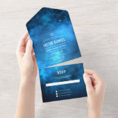 Blauwe ruimte Galaxy Bar Mitzvah All In One Uitnodiging (Afscheurbaar)