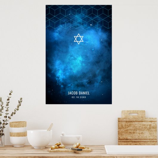 Blauwe ruimteas Galaxy Bar Mitzvah Sign In Board P Poster (Keuken)