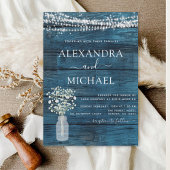 Blauwe rustieke boerderij Baby's Breath Jar Bruilo Kaart