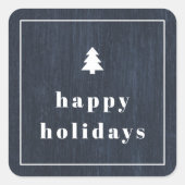 Blauwe Rustieke Houtstructuur Kerst Sticker (Voorkant)