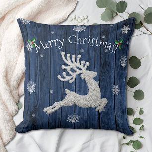 Blauwe Rustieke Kerst Rendier Worp Kussen