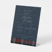 blauwe rustieke schotse tartan bruiloft reclamebord met voetstuk (Voorkant)