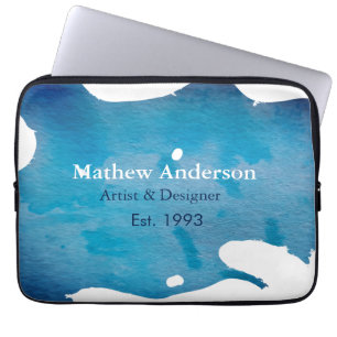 Blauwe rustieke waterverf jeans textuur naam toevo laptop sleeve