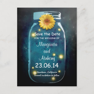 Blauwe Rustieke Whimsical Mason Jar Save the Date Aankondigingskaart