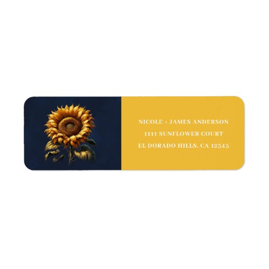 Blauwe Rustieke Zonnebloem Bruidsdouche Etiket (Voorkant)