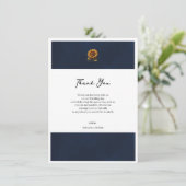 Blauwe rustieke zonnebloem bruiloft dank u kaart (Staand voorkant)