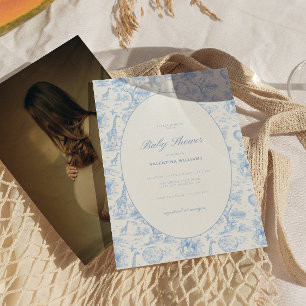 Blauwe Safari Toile De Jouy Jongens Baby Shower Kaart