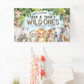 Blauwe Safari Twins Wild Ones 1e Verjaardag Welkom Spandoek (Insitu)