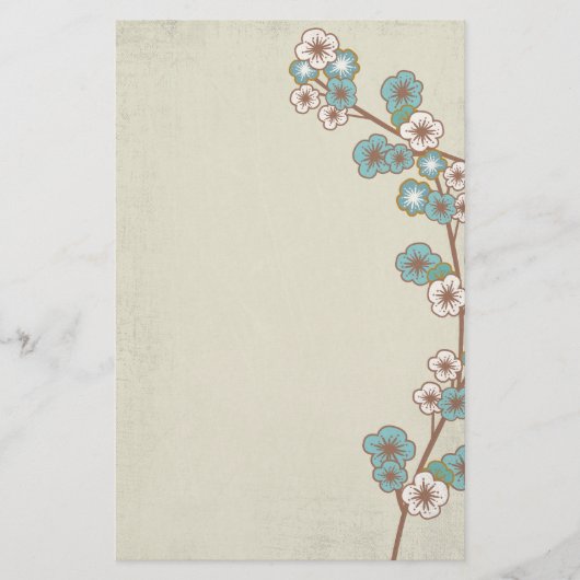 Blauwe sakura bloemen Stationery Briefpapier (Voorkant)