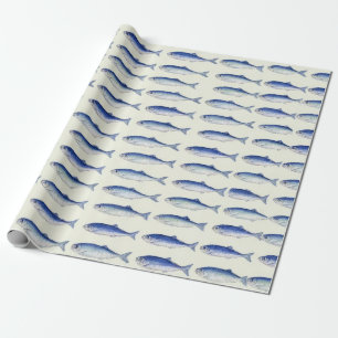 Blauwe Sardines Horizonaal Minimaal Kustpatroon Cadeaupapier