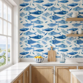 Blauwe Sardines Kust Behang