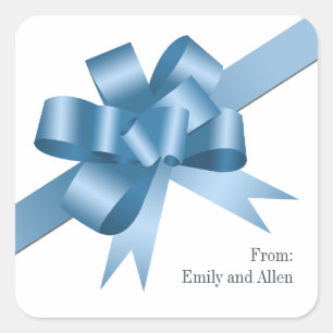 Blauwe satin cadeaubon voor kerstfeestdagen vierkante sticker