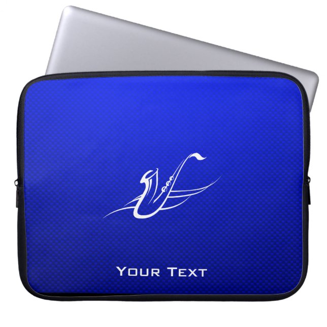 Blauwe saxofoon laptop sleeve (Voorkant)