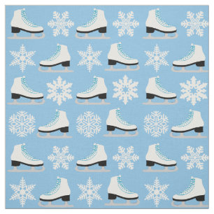Blauwe Schaatsen en snowflakes kerst Stof