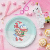 Blauwe schaatspinguïn papieren bordje (Feest)