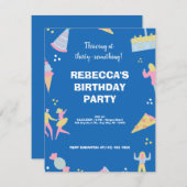 Blauwe schattige ijspizza verjaardagsfeest (Voorkant / Achterkant)