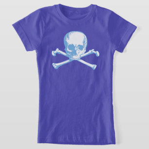 Blauwe schedel en kruisgraten t-shirt