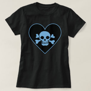 Blauwe schedel in hart t-shirt