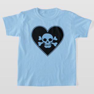 Blauwe schedel in hart t-shirt