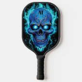 Blauwe Schedel met Blauwe Vlammen Modern Monogram Pickleball Paddle (Achterkant)