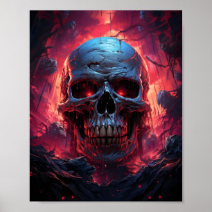 Blauwe schedel voor rood en Paarse verlichting Poster