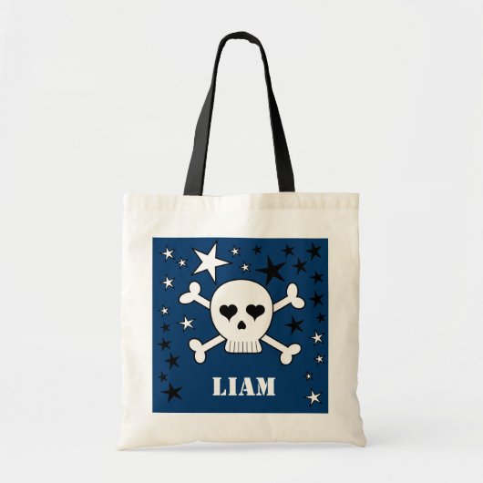 Blauwe  schedelbeenderen en sterren tote bag (Voorkant)
