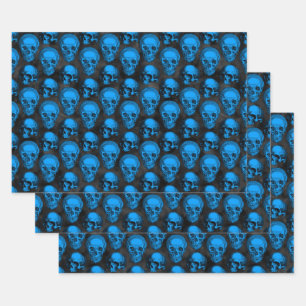 Blauwe Schedels en Zonnebloem Serie Ontwerp 6   Inpakpapier Vel