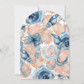 Blauwe Schelp Bloemen Aquarel Strand Bruiloft Kaart (Achterkant)