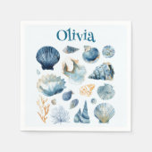 Blauwe Schelp Papieren Servetten | Aangepaste Naam (Voorkant)