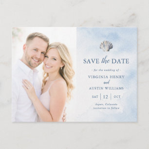 Blauwe Schelp Strand Save the Date Ansichtkaart Briefkaart