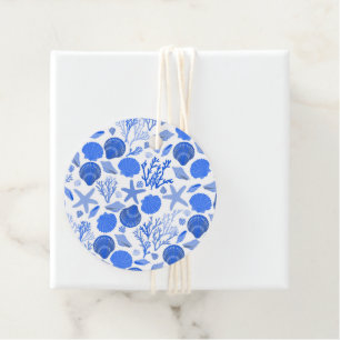 Blauwe Schelpen Strand Kleurrijk Mooie Aangepaste Bedankjes Labels
