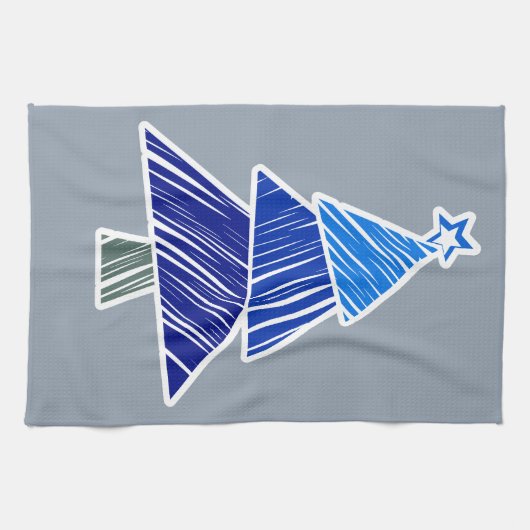 Blauwe schetsachtige kerstboom handdoek (Horizontaal)
