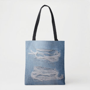 Blauwe scheuren ontkennen jeans textuurachtergrond draagtas