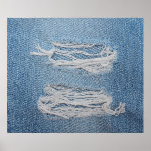 Blauwe scheuren ontkennen jeans textuurachtergrond poster