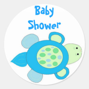 Blauwe schildpad Baby shower Ronde Sticker