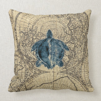 Blauwe schildpadillustratie Kusthoningkleur Kussen
