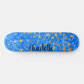 Blauwe schittering gouden sterren skateboard (Horizontaal)